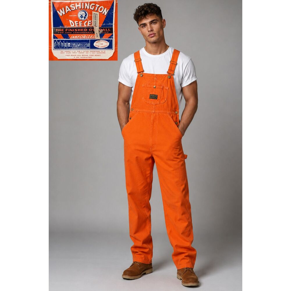 NWT NOS 60s Orange Bib Overalls Washington Dee Cee Sanforized Cotton 70s 29x36